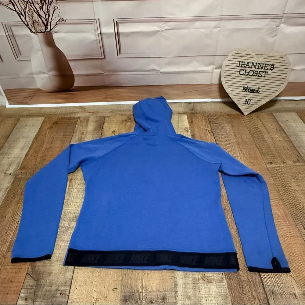 WOMEN'S NIKE TECH FLEECE RUNNING PULLOVER BLUE FUNNEL HOODIE SIZE L